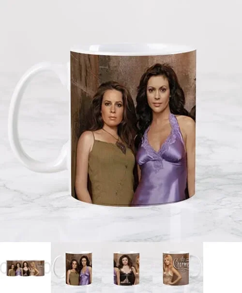 Charmed TV Show Holly Marie Combs Alyssa Milano Rose Mcgowan Kaley Cuoco Mug céramique blanche 325 ML