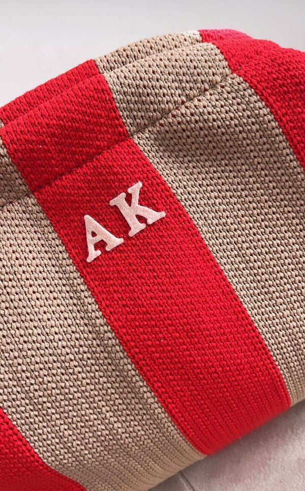 Red & beige stripe clutch