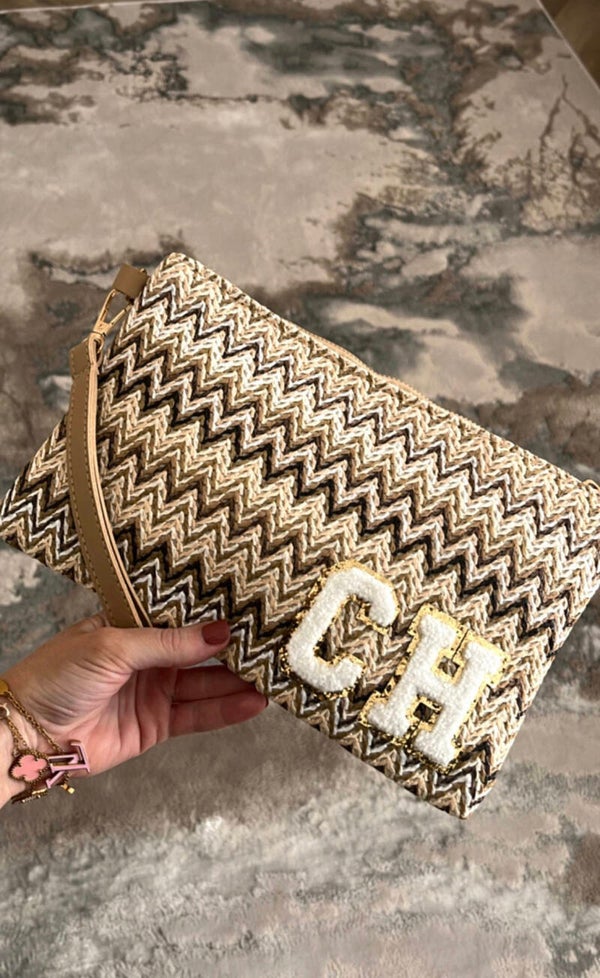 Brown zig zag pouch