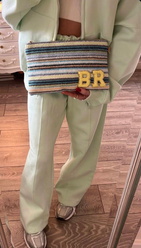 Blue & Green stripe pouch