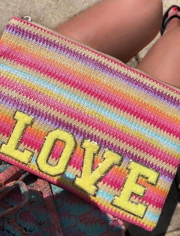Pink & turquoise stripe pouch