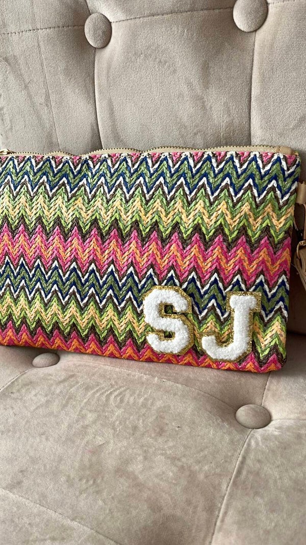Pink & Green zig zag pouch