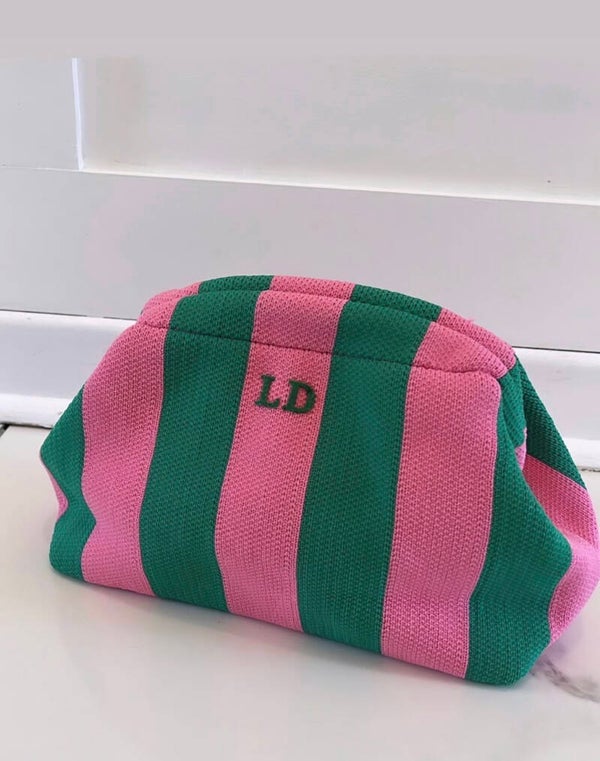 Green & pink stripe clutch