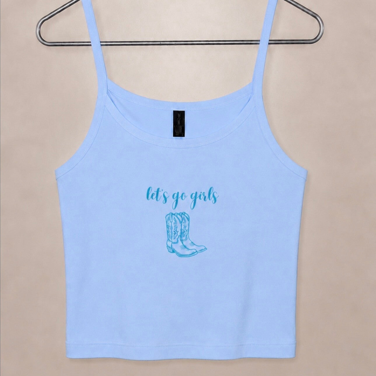 Blue Lets Go Girls With Boot Cropped Tank