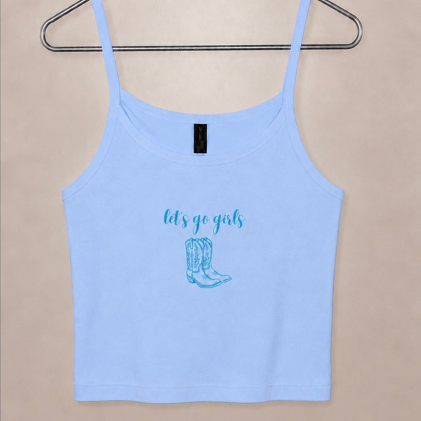 Blue Lets Go Girls With Boot Cropped Tank