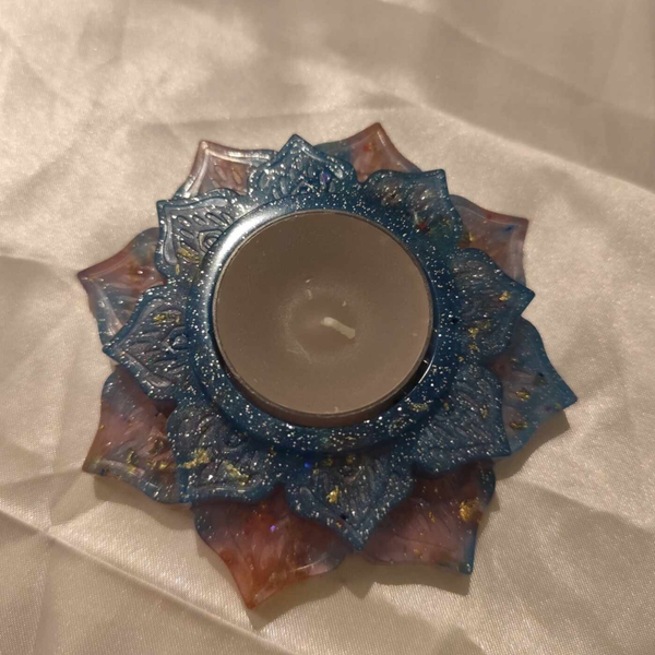 Teelicht Lotusblume Blau & Pink mit Glitzer