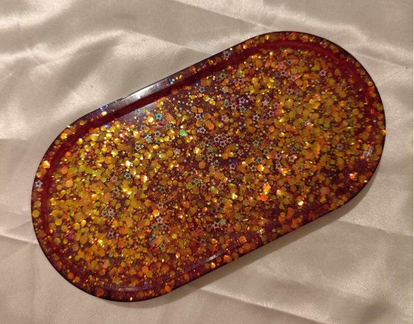 Schmuckschale Oval Rot mit Goldglitzer