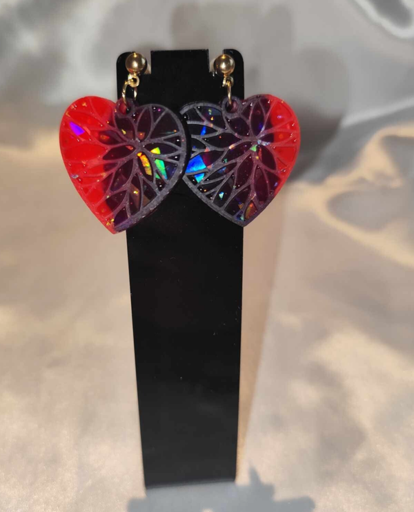 Holografische Herz Ohrstecker Rot & Lila