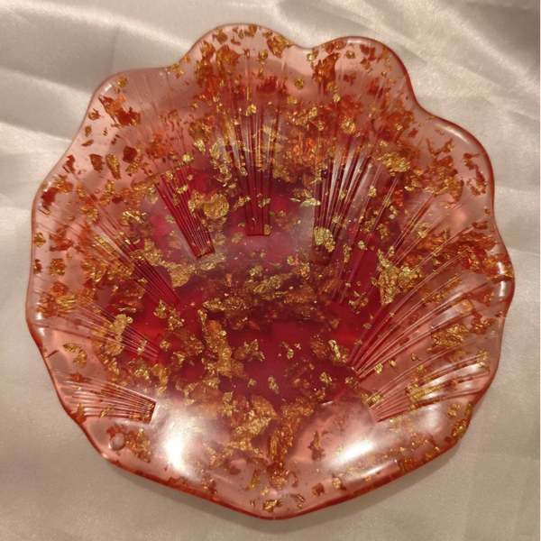 Muschel Schmuckschale Rot mit Goldflocken