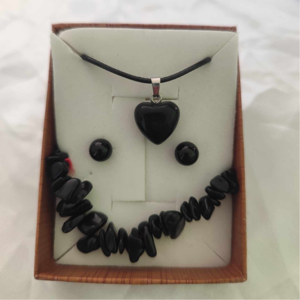 Schwarzer Obsidian Schmuck Set