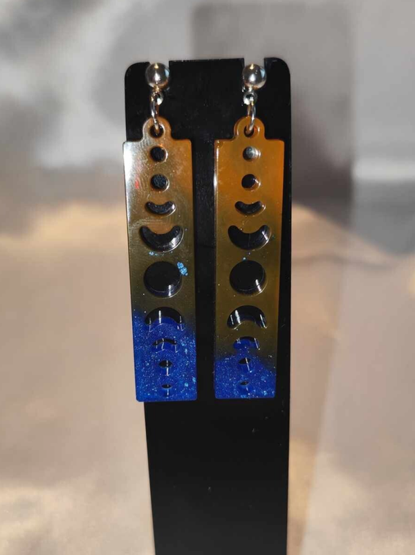 Ohrstecker Länglich Orange / Blau