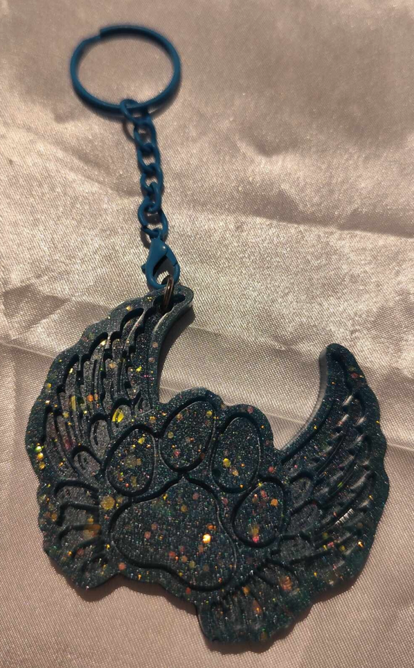 Engelspfote Schlüsselanhänger Blau mit Glitzer