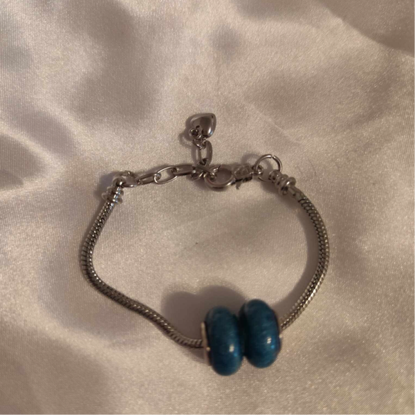 Armkette Silber mit Blauer Doppelperle
