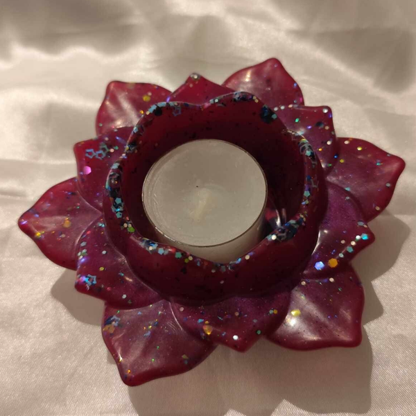Teelicht Lotusblume Pink mit Glitzer
