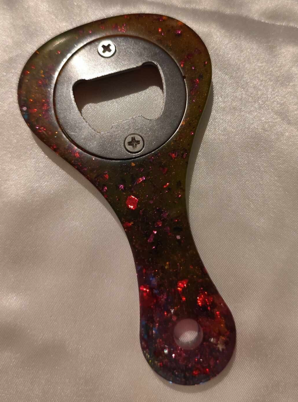Flaschenöffner Gold / Lila mit Rot Flocken