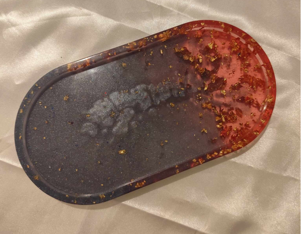 Schmuckschale Oval Blau & Rot mit Goldflocken