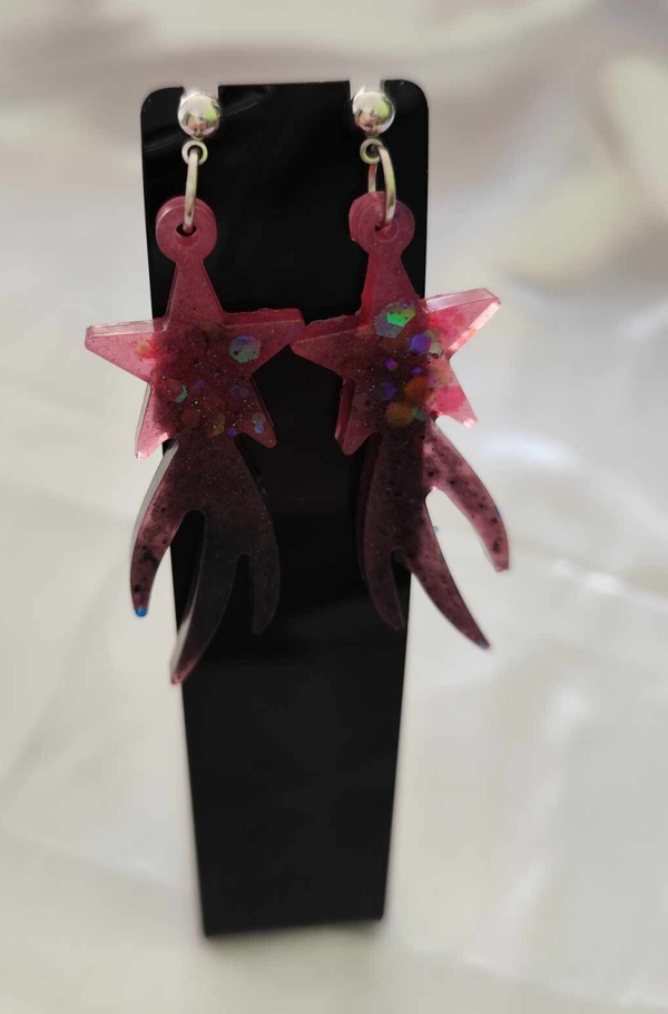 Sternschnuppen Ohrringe Pink & Schwarz mit Glitzer