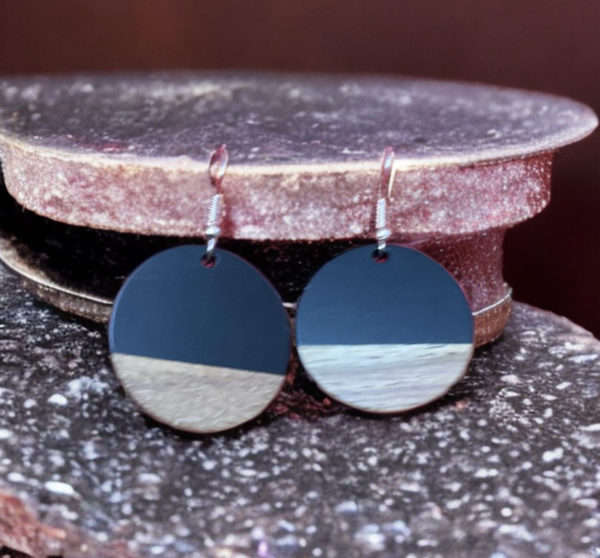 Ohrringe Holz Walnuss/schwarz rund