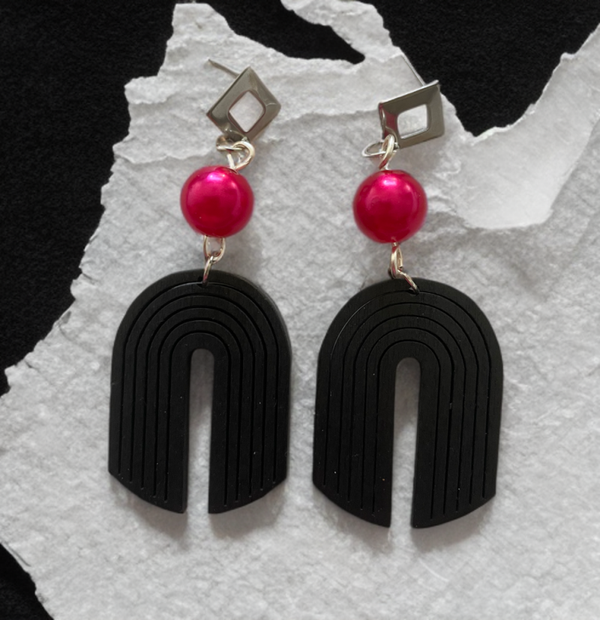 Ohrringe schwarz/ pink no2