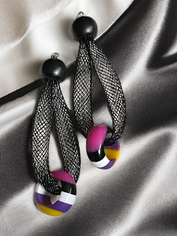 Netzohrringe schwarz/bunt