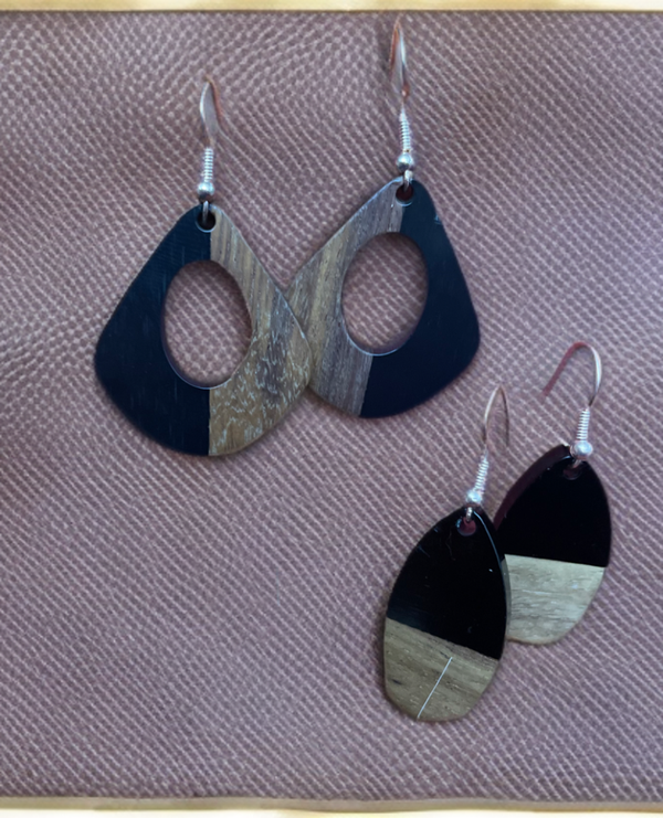 Ohrringe Holz Walnuss/schwarz oval