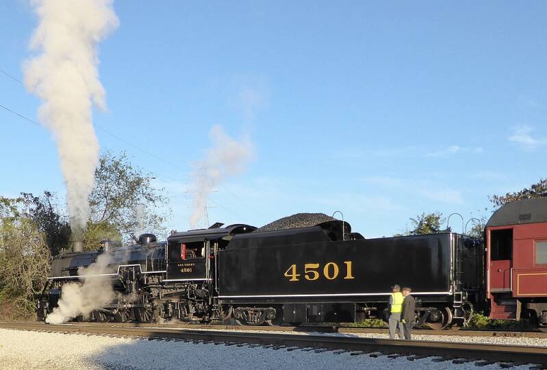 No. 4501 preparing to depart East Chattanooga station with the Summerville Steam Special excursion on October 4, 2014.