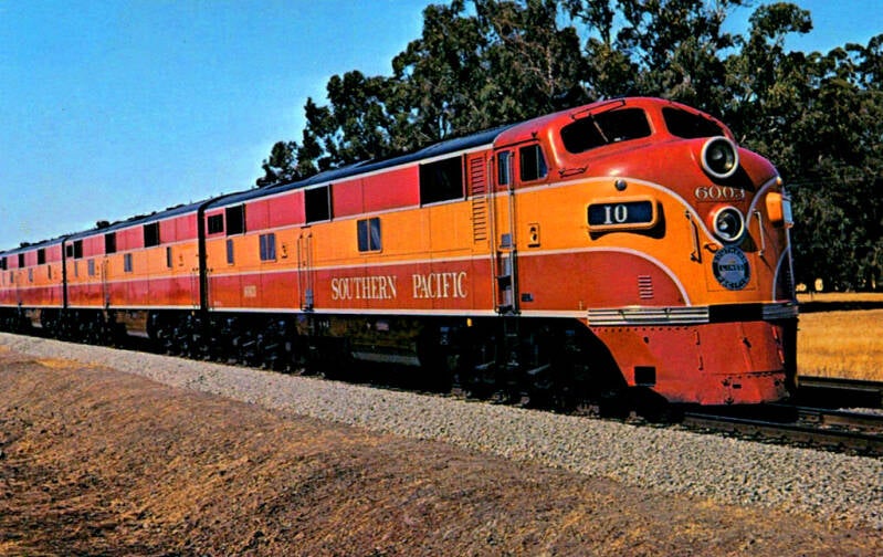 Southern Pacific EMD E7s on the Shasta Daylight in 1949.