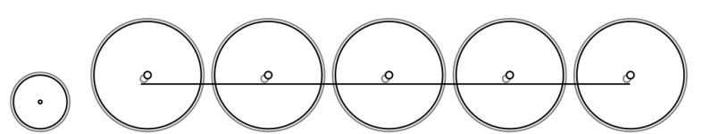 Schematic of 2-10-0 steam locomotive wheel arrangement. Front of locomotive on left.
