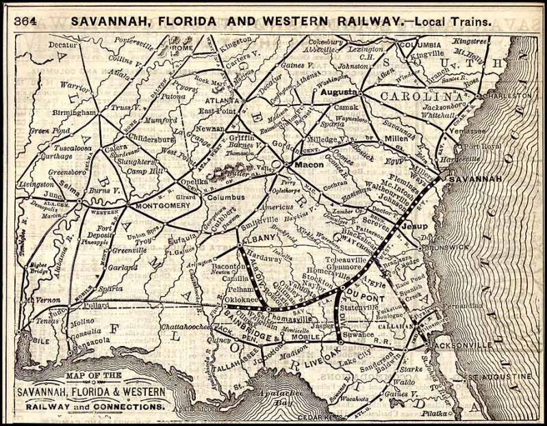 1882 map of the Savannah, Florida and Western Railway.