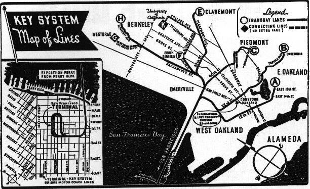 1941 Key System map with a detail of the Transbay Terminal.