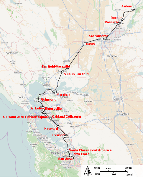Capitol Corridor route map.