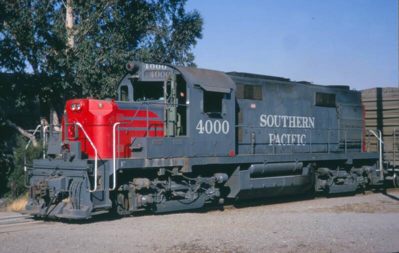 Southern Pacific Alco RS32 4000, probably at Bayshore Yard, San Francisco,, California, August, 1974. Photographer unknown.