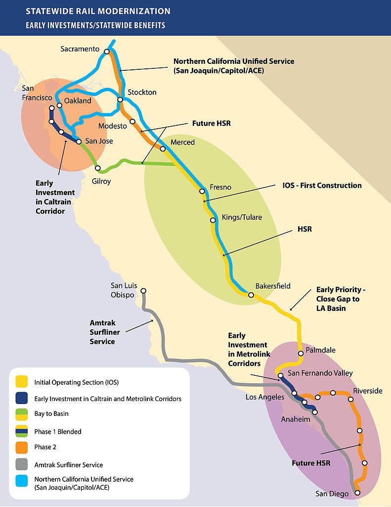 2013 map of planned intercity rail improvements in California.