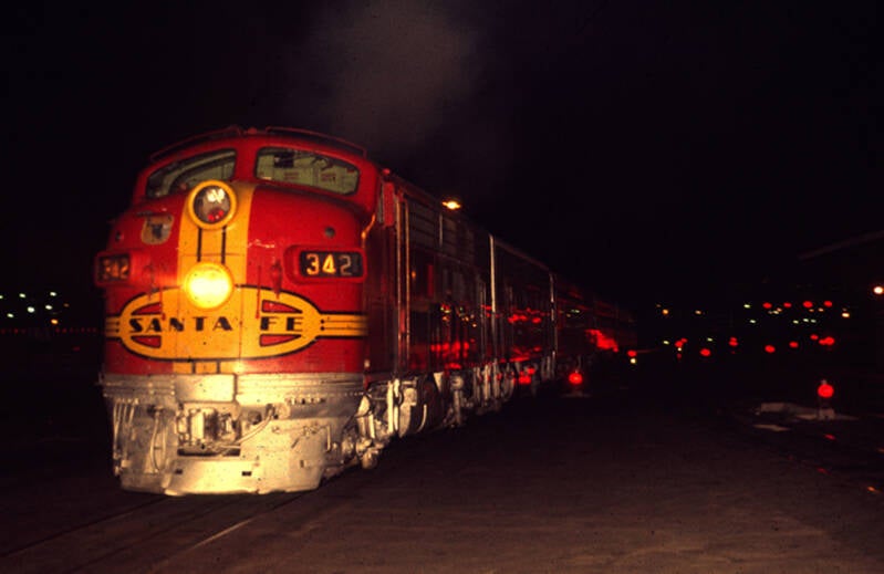 ATSF No. 342 with the San Diegan arriving at LAUPT in March of 1971.