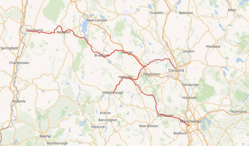 Concord and Claremont Railroad Route Map.