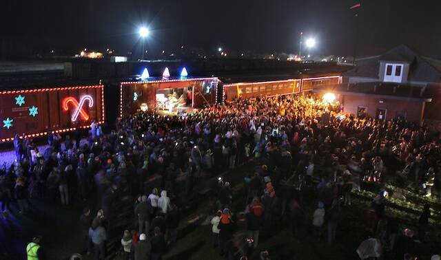 Entertainers from the Holiday Train perform.