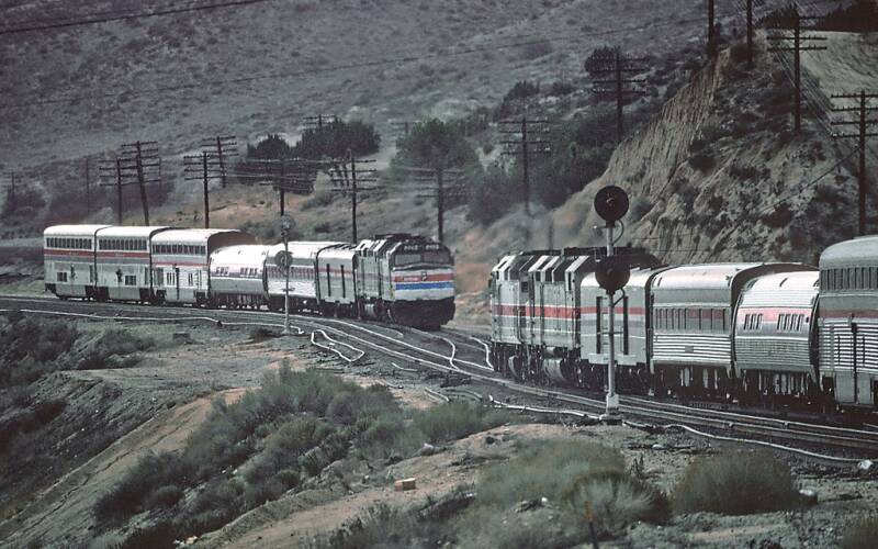 Two Desert Wind trains meet.