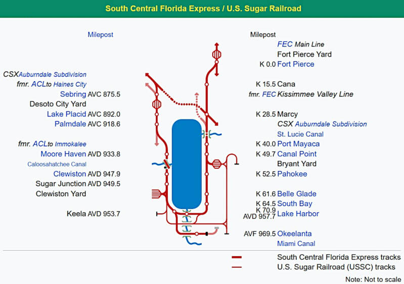 Route of the South Central Florida Express and the U.S. Sugar Railroad