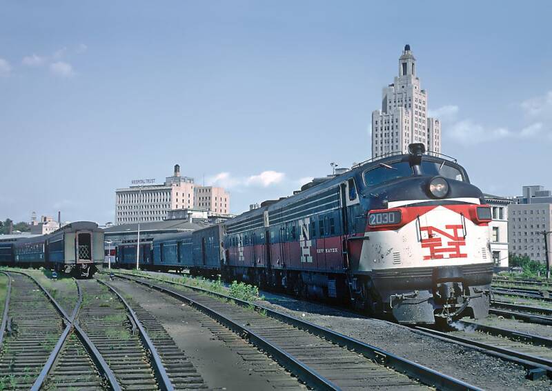 A New Haven Railroad passenger train in Providence in 1968, shortly before the Penn Central takeover.