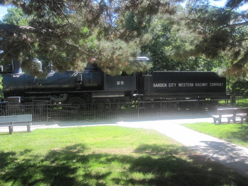 A GCW steam locomotive on static display at the Lee Richardson Zoo in Garden City, KS.