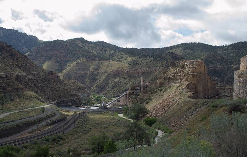 The retired Carbon Power Plant at the junction of US 191 and US 6 inside the Price River Canyon.