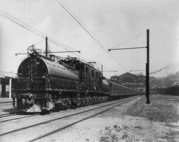 Milwaukee Road EP-2 "Bi-Polar" with passenger train leaving Seattle in 1925. 