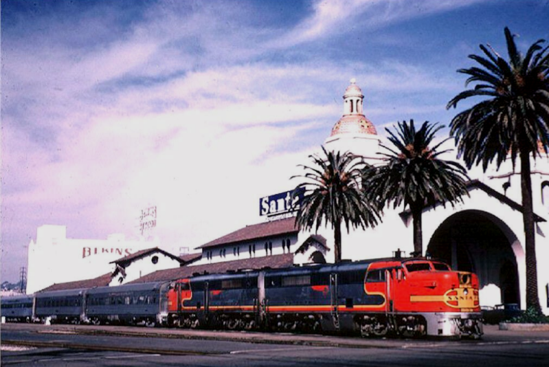 The AT&SF San Diegan reaches the end of the line, October 26, 1963.