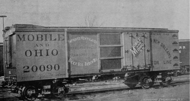 A Mobile and Ohio Refrigerator Car built at Mount Vernon Car Works, ca. 1892.