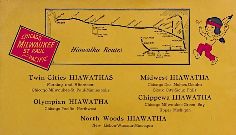 A 1948 list and route map of all Hiawathas.