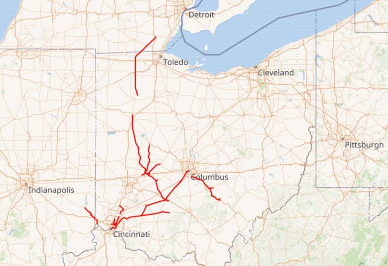 Map of the Indiana & Ohio Railway.