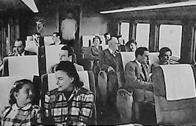 An alternate interior photo of the coach car.