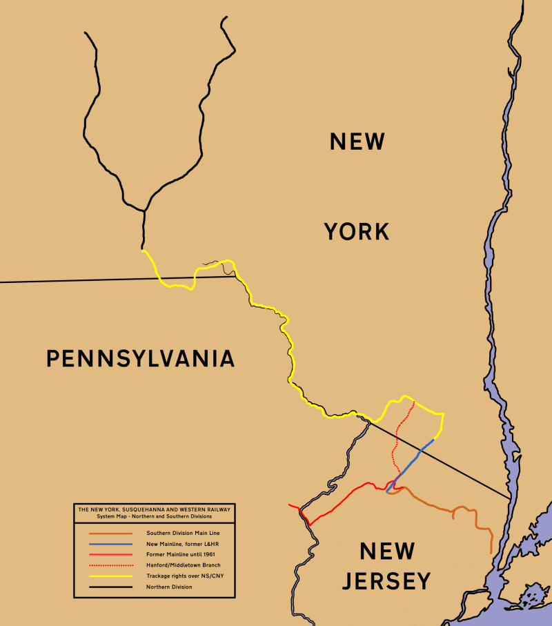 map of the New York, Susquehanna and Western Railway