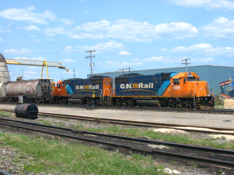 A pair of Ontario Northland diesels in Hearst. Photo by Sean Lamb.