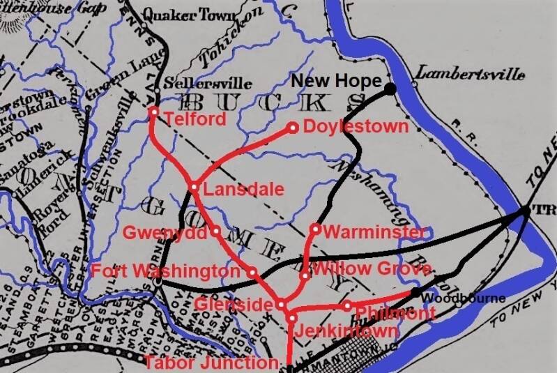 Map of the Pennsylvania Northeastern Railroad.